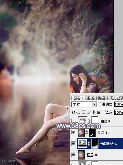 Photoshop打造唯美的中性蓝红色水景美女图片36