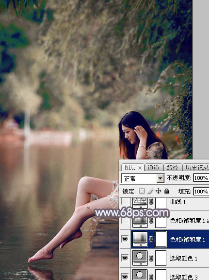 Photoshop打造唯美的中性蓝红色水景美女图片18