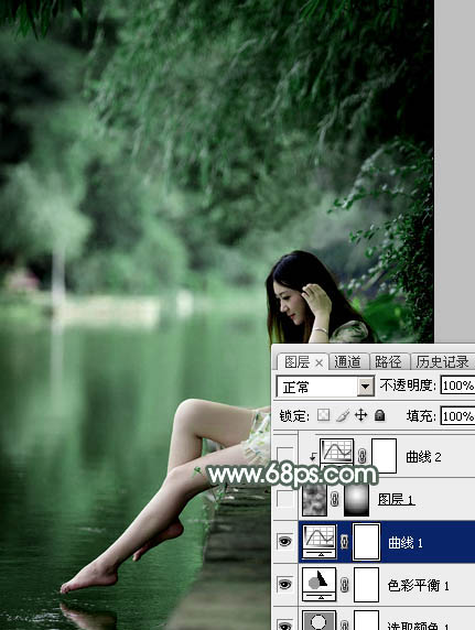 Photoshop打造梦幻的暗绿色夏季美女图片12