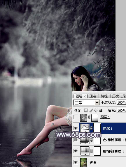 Photoshop打造个性的中性暗蓝色湖景美女图片6