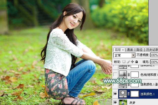 Photoshop给空地上的美女加上甜美的粉绿色4