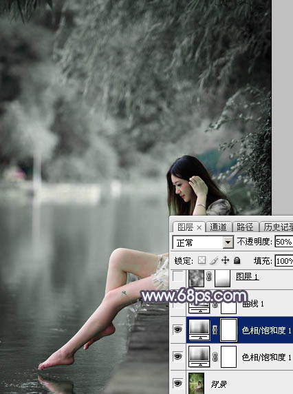 Photoshop打造个性的中性暗蓝色湖景美女图片4