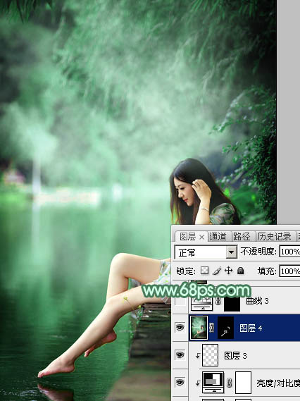 Photoshop打造梦幻的青绿色湖景美女图片21