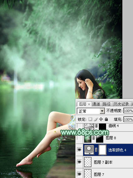 Photoshop打造梦幻的青绿色湖景美女图片23