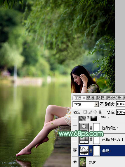 Photoshop打造梦幻的青绿色湖景美女图片5