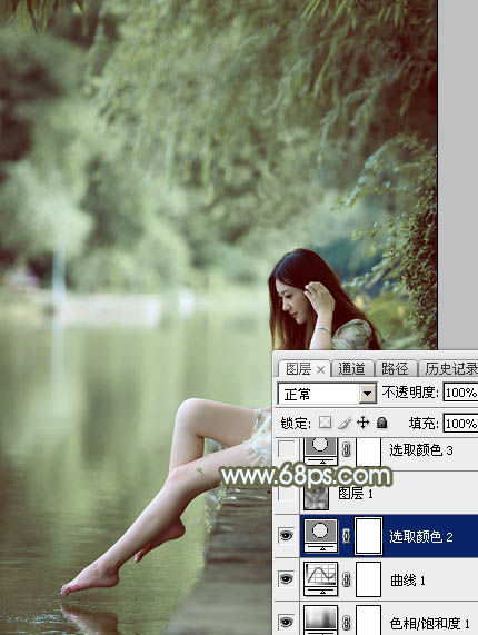 Photoshop打造古典淡绿色夏季美女图片13