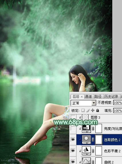Photoshop打造梦幻的青绿色湖景美女图片19