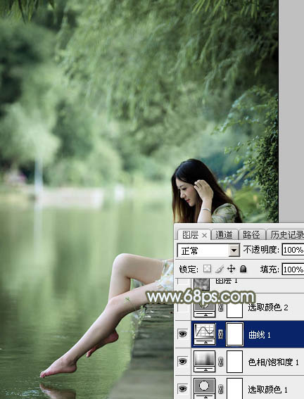 Photoshop打造古典淡绿色夏季美女图片9