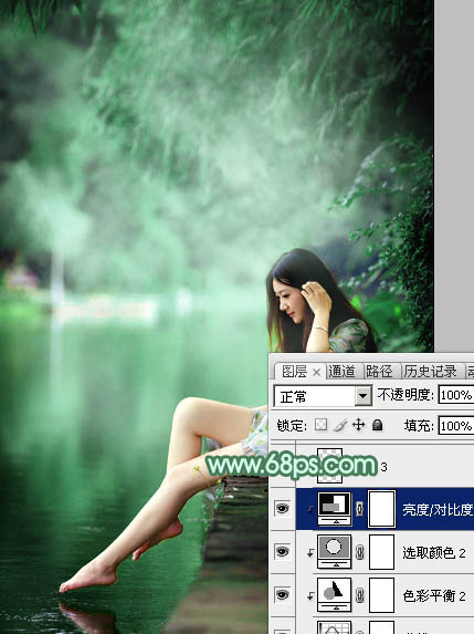 Photoshop打造梦幻的青绿色湖景美女图片20