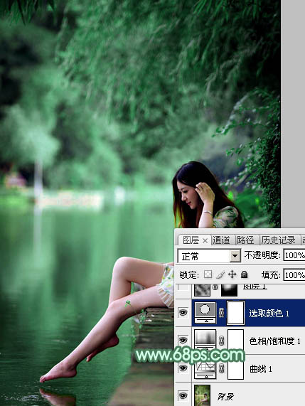 Photoshop打造梦幻的青绿色湖景美女图片9
