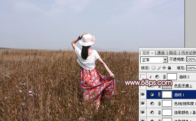Photoshop给荒草中的美女加上唯美的红褐秋季色11
