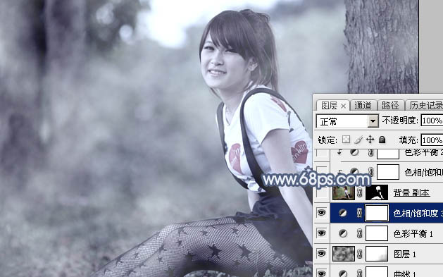 Photoshop打造唯美的中性蓝色外景美女图片15