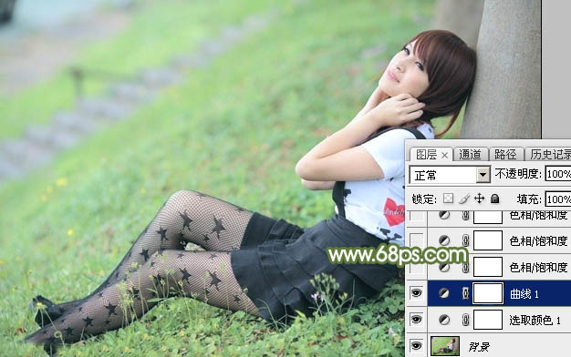 Photoshop给夏季草地上的美女加上唯美的韩系淡绿色7
