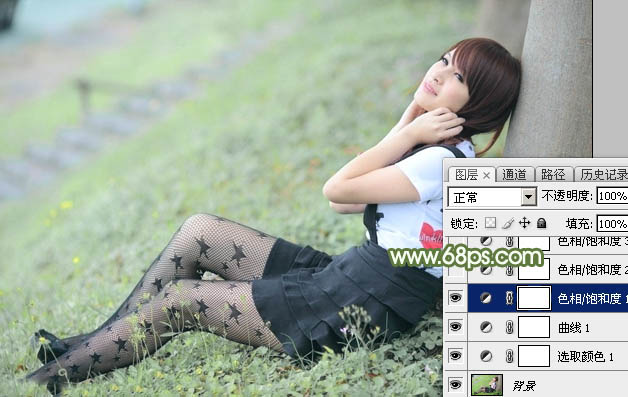 Photoshop给夏季草地上的美女加上唯美的韩系淡绿色8