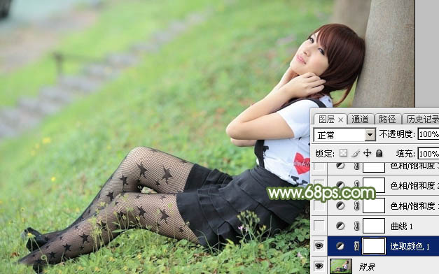 Photoshop给夏季草地上的美女加上唯美的韩系淡绿色4