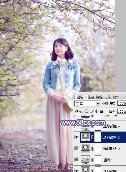 Photoshop给春季花木下的美女加上梦幻的粉紫色12