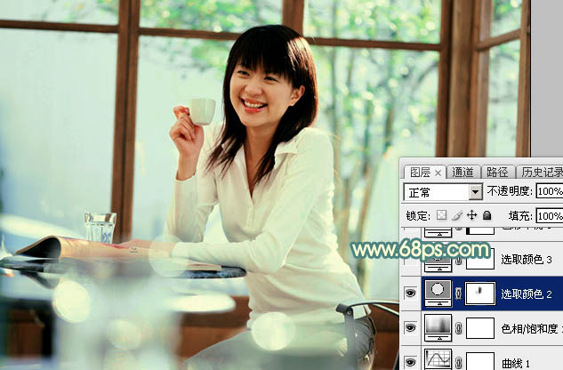 Photoshop给室内美女加上甜美柔和的黄青色11
