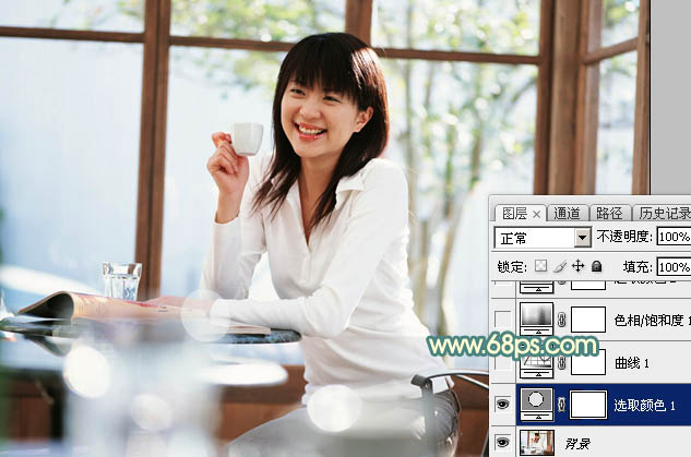 Photoshop给室内美女加上甜美柔和的黄青色5