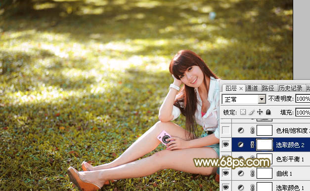 Photoshop打造甜美柔和的暖褐色草地美女图片12