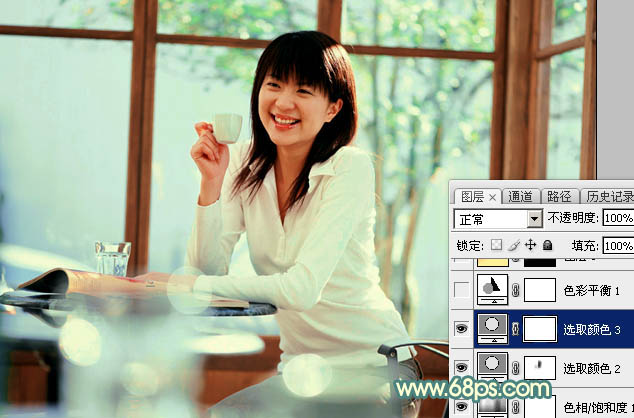 Photoshop给室内美女加上甜美柔和的黄青色15