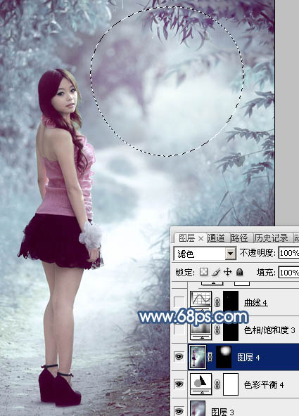 Photoshop打造梦幻的青蓝色春季树景美女图片22