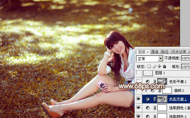 Photoshop给草地上的美女加上唯美的阳光淡褐色12