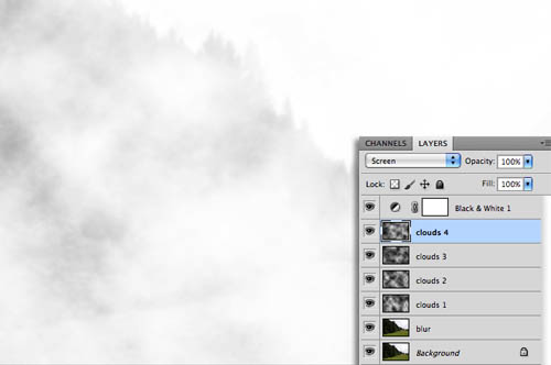 Photoshop给树林风景照片加上淡灰色迷雾7
