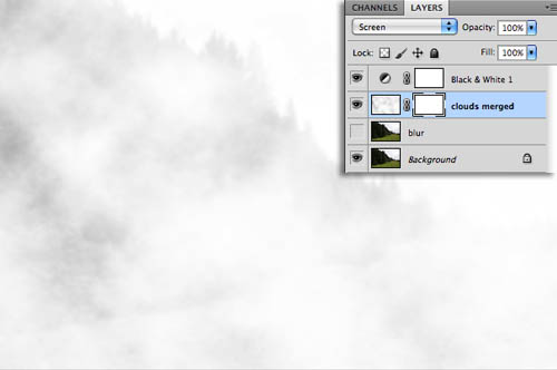 Photoshop给树林风景照片加上淡灰色迷雾8