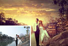 Photoshop给古镇婚片增加浪漫的霞光背景教程1