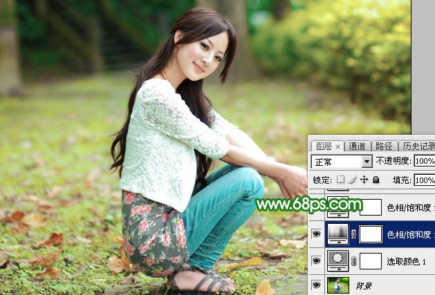 Photoshop给绿荫中的美女加上唯美的春季淡绿色12