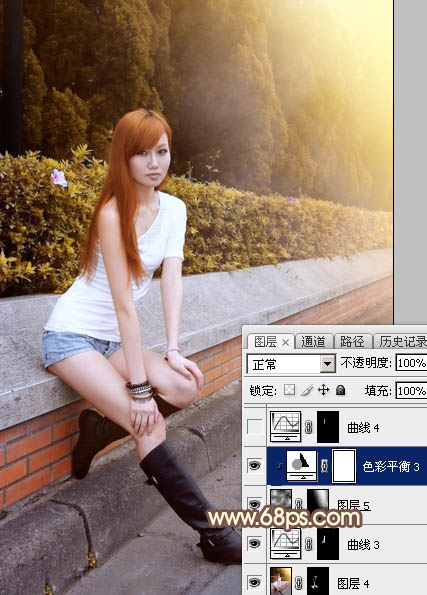 Photoshop给偏暗的树边美女增加绚丽的阳光色30