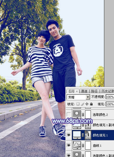 Photoshop给街道情侣图片加上梦幻的蓝色调14