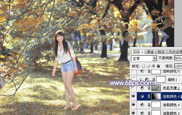 Photoshop打造唯美阳光下的秋季树林美女图片19