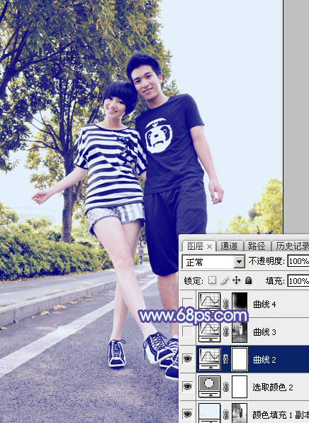 Photoshop给街道情侣图片加上梦幻的蓝色调24