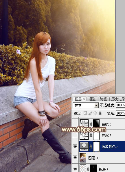 Photoshop给偏暗的树边美女增加绚丽的阳光色33