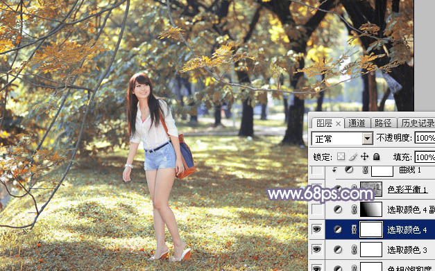 Photoshop打造唯美阳光下的秋季树林美女图片18