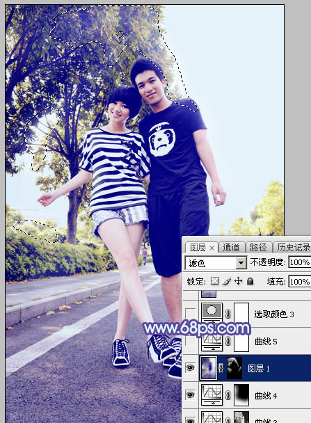 Photoshop给街道情侣图片加上梦幻的蓝色调32