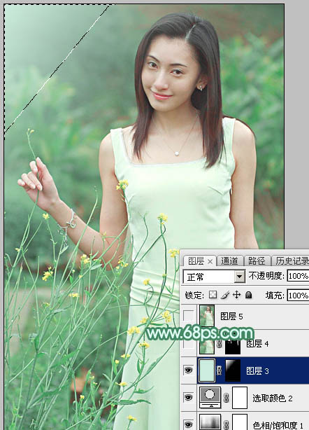 Photoshop给偏灰的外景美女加上甜美的淡绿色17