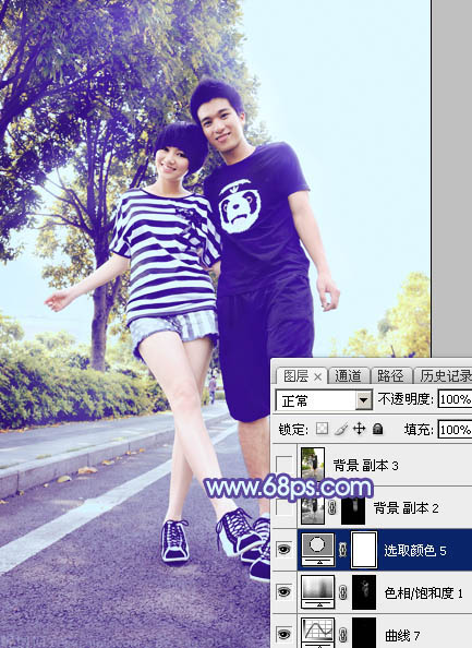 Photoshop给街道情侣图片加上梦幻的蓝色调46