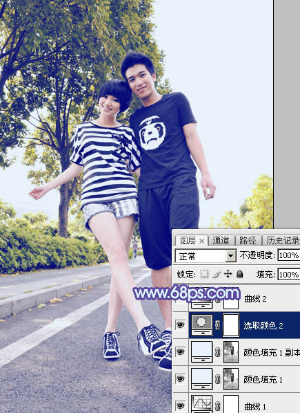 Photoshop给街道情侣图片加上梦幻的蓝色调20