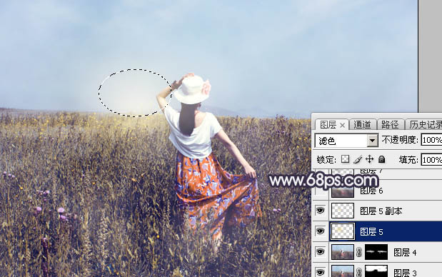 Photoshop给荒草中的美女加上漂亮的韩系蓝褐色42