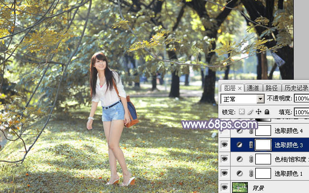 Photoshop打造唯美阳光下的秋季树林美女图片14