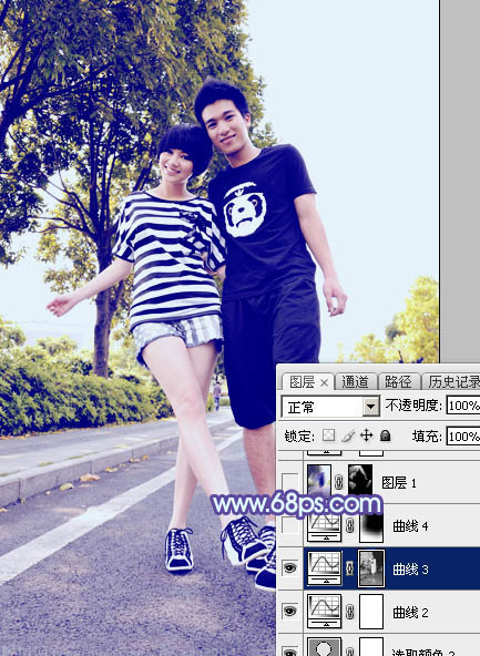 Photoshop给街道情侣图片加上梦幻的蓝色调29