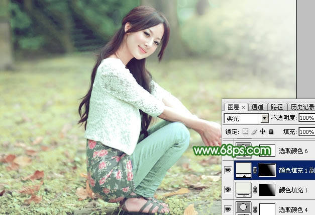 Photoshop给绿荫中的美女加上唯美的春季淡绿色42