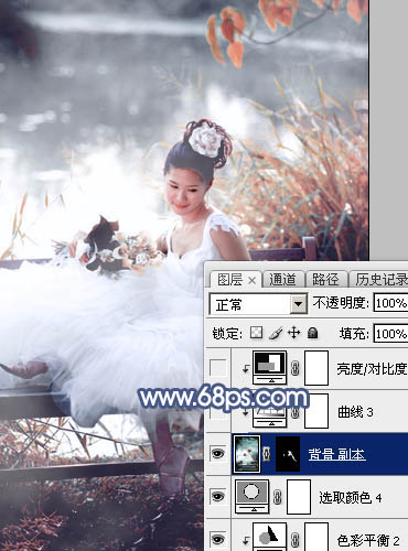 Photoshop打造梦幻的蓝红色湖景婚片39