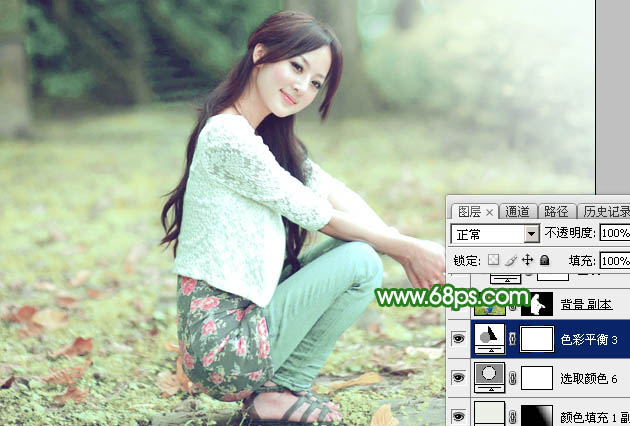 Photoshop给绿荫中的美女加上唯美的春季淡绿色47