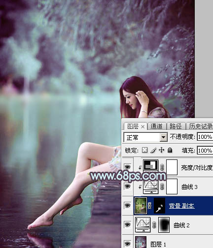 Photoshop给湖景美女图片加上唯美的青紫色33