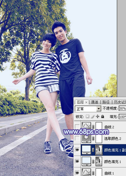 Photoshop给街道情侣图片加上梦幻的蓝色调15