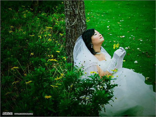 Photoshop婚纱照片处理教程:草地陶醉的新娘2