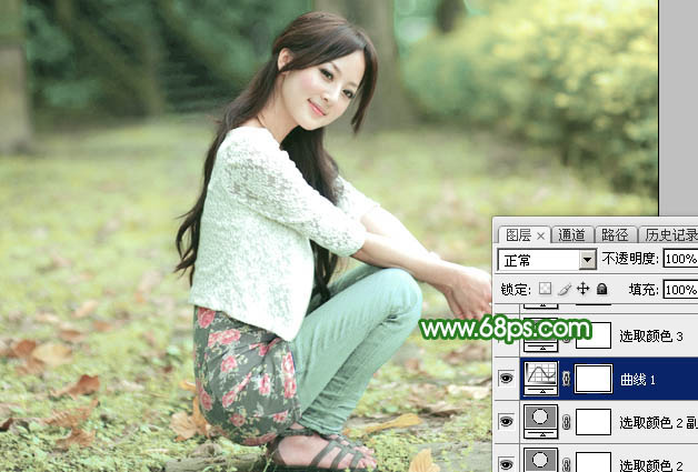 Photoshop给绿荫中的美女加上唯美的春季淡绿色23